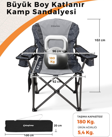 KingCamp Juniper Bel Destekli Ultra Konforlu XL Kamp Sandalyesi L.Grey