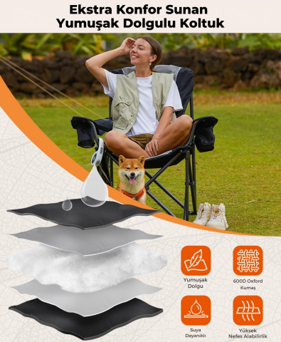 KingCamp Juniper Bel Destekli Ultra Konforlu XL Kamp Sandalyesi L.Grey