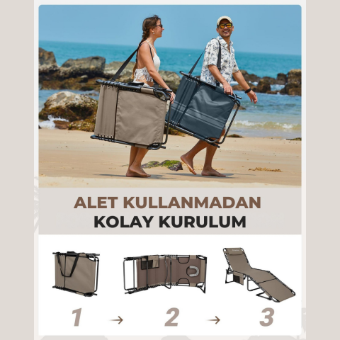 KingCamp Magnolia B10 Hands-Free Premium 7 Kademeli Katlanır Şezlong Beige