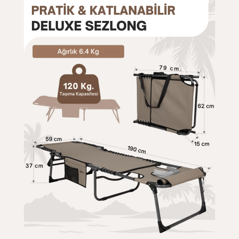 KingCamp Magnolia B10 Hands-Free Premium 7 Kademeli Katlanır Şezlong Beige