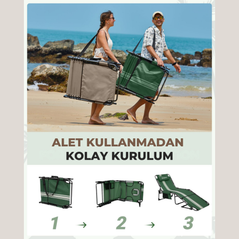 KingCamp Magnolia B10 Hands-Free Premium 7 Kademeli Katlanır Şezlong Green/Wht