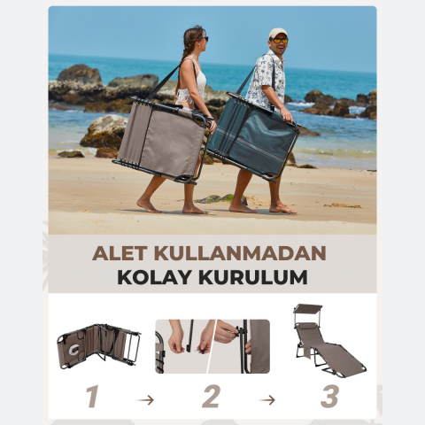 KingCamp Magnolia B10 Plus Hands-Free Premium 7 Kademeli Katlanır Şezlong Beige