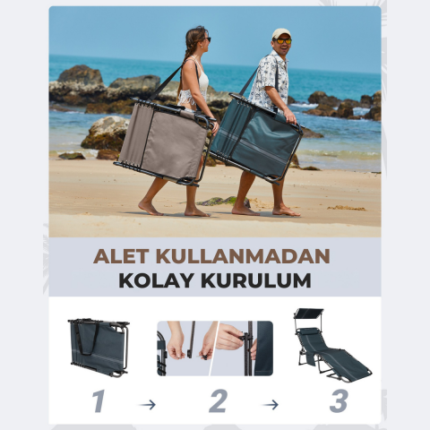 KingCamp Magnolia B10 Plus Hands-Free Premium 7 Kademeli Katlanır Şezlong Blue/Grey