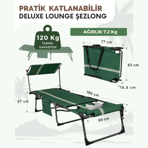 KingCamp Magnolia B10 Plus Hands-Free Premium 7 Kademeli Katlanır Şezlong Green/White