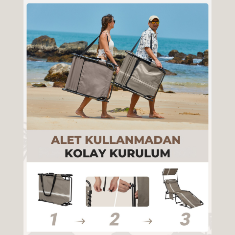 KingCamp Magnolia B10 Plus Hands-Free Premium 7 Kademeli Katlanır Şezlong Grey/White