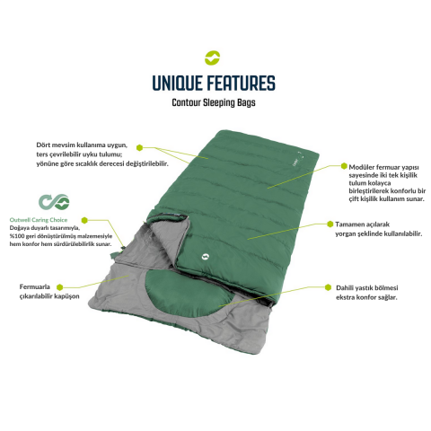 Outwell Contour Supreme Yazlık & Kışlık Taraflı -20°C Uyku Tulumu Coffee