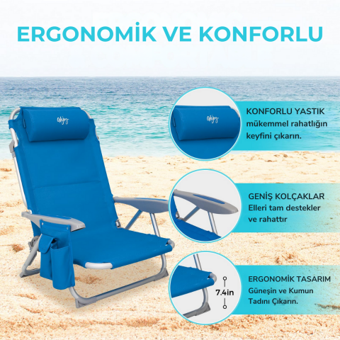 Wejoy Luna Beach 4 Kademeli Katlanır Plaj Sandalyesi Blue