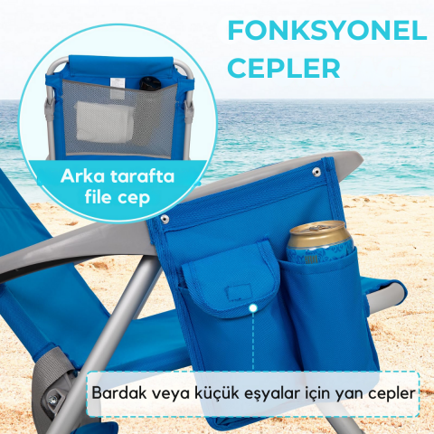 Wejoy Luna Beach 4 Kademeli Katlanır Plaj Sandalyesi Blue