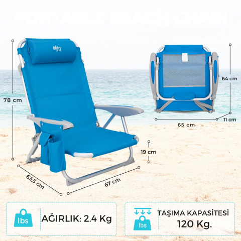 Wejoy Luna Beach 4 Kademeli Katlanır Plaj Sandalyesi Blue