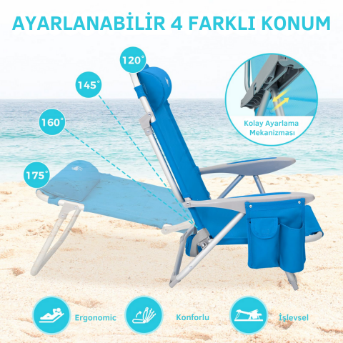 Wejoy Luna Beach 4 Kademeli Katlanır Plaj Sandalyesi Blue