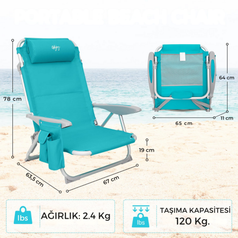 Wejoy Luna Beach 4 Kademeli Katlanır Plaj Sandalyesi Cyan