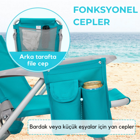 Wejoy Luna Beach 4 Kademeli Katlanır Plaj Sandalyesi Cyan