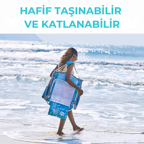 Wejoy Luna Beach 4 Kademeli Katlanır Plaj Sandalyesi Cyan/White