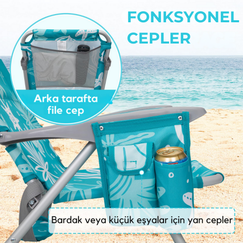 Wejoy Luna Beach 4 Kademeli Katlanır Plaj Sandalyesi Cyan/White