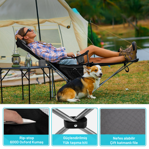 Wejoy AeroComfort Lounge 4 Pozisyonlu Yatabilen Kamp Sandalyesi Black/Grey