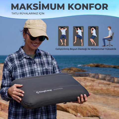 KingCamp HYPNOS Yıkanabilir Kılıflı Hafızalı Kompakt Şişme Kamp Yastığı