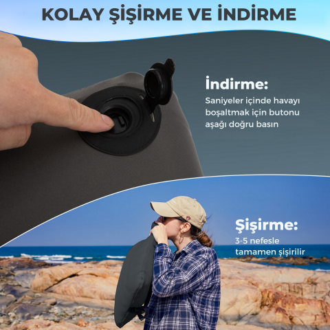 KingCamp HYPNOS Yıkanabilir Kılıflı Hafızalı Kompakt Şişme Kamp Yastığı