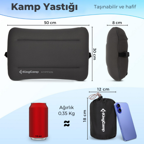 KingCamp HYPNOS Yıkanabilir Kılıflı Hafızalı Kompakt Şişme Kamp Yastığı