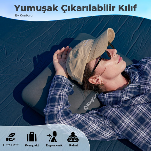 KingCamp HYPNOS Yıkanabilir Kılıflı Hafızalı Kompakt Şişme Kamp Yastığı