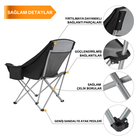 KingCamp Paulowbia Ultra Konforlu Katlanır Kamp Sandalyesi B.Grey