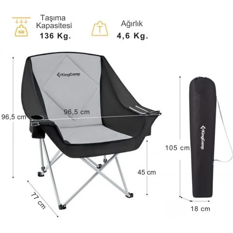 KingCamp Paulowbia Ultra Konforlu Katlanır Kamp Sandalyesi B.Grey