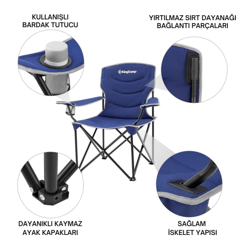 KingCamp Juniper Ultra Konforlu & Takviyeli Kamp Sandalyesi Blue