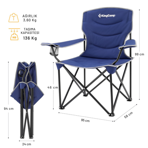 KingCamp Juniper Ultra Konforlu & Takviyeli Kamp Sandalyesi Blue