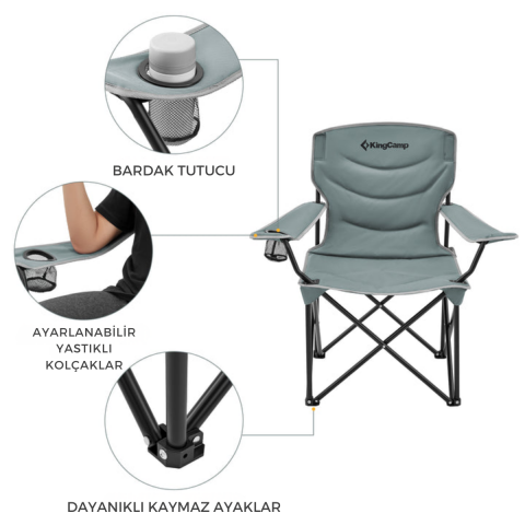 KingCamp Juniper Ultra Konforlu & Takviyeli Kamp Sandalyesi Khaki