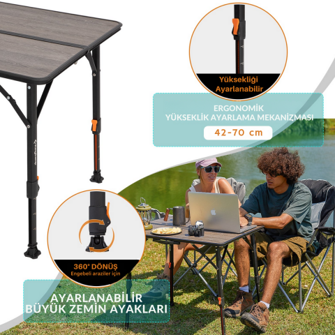 KingCamp Granite Premium 80x60 Katlanır Lux Kamp Masası