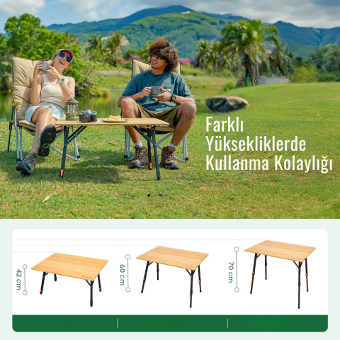 KingCamp Bamboo All-Terrain M 80x60 Bambu Kamp Masası