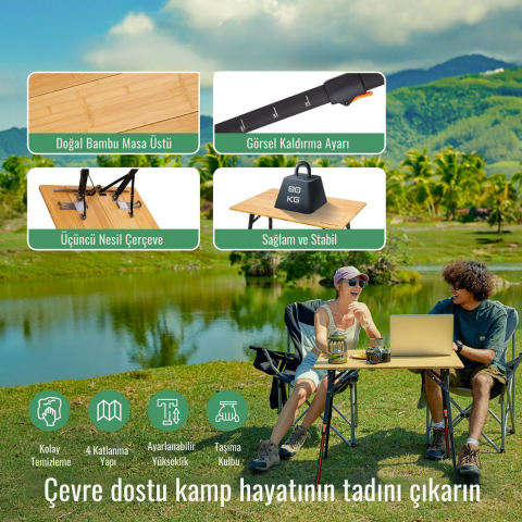 KingCamp Bamboo All-Terrain M 80x60 Bambu Kamp Masası