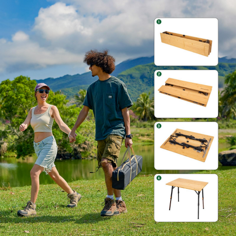 KingCamp Bamboo All-Terrain M 80x60 Bambu Kamp Masası