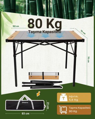 KingCamp Granite Pro M 102x70 Katlanır Lux Kamp Masası