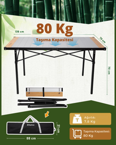 KingCamp Granite Pro XL 136x70 Katlanır Lux Kamp Masası