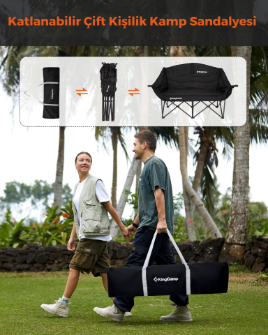 KingCamp Loveseat Plus XXL Çift Kişilik Katlanır Kamp Sandalyesi Black