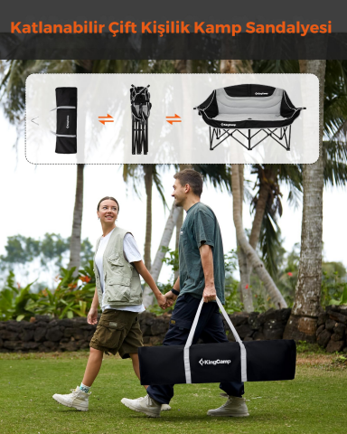 KingCamp Loveseat Plus XXL Çift Kişilik Katlanır Kamp Sandalyesi B.Grey