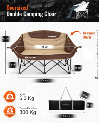 KingCamp Loveseat Plus XXL Çift Kişilik Katlanır Kamp Sandalyesi Coffee