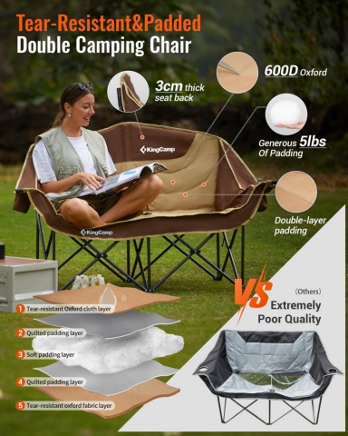 KingCamp Loveseat Plus XXL Çift Kişilik Katlanır Kamp Sandalyesi Coffee