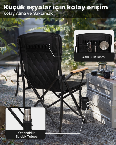 KingCamp Polar Comfort Plus Ultra Konforlu Katlanır Kamp Sandalyesi Black