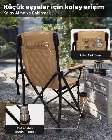 KingCamp Polar Comfort Plus Ultra Konforlu Katlanır Kamp Sandalyesi Khaki