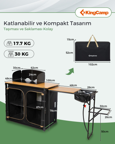 KingCamp Premium Camp Kitchen Station Bambu Portatif Kamp Mutfağı
