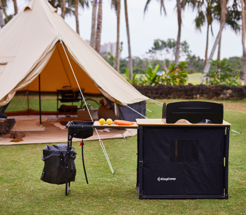 KingCamp Premium Camp Kitchen Station Bambu Portatif Kamp Mutfağı