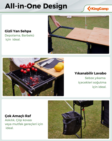KingCamp Premium Camp Kitchen Station Bambu Portatif Kamp Mutfağı