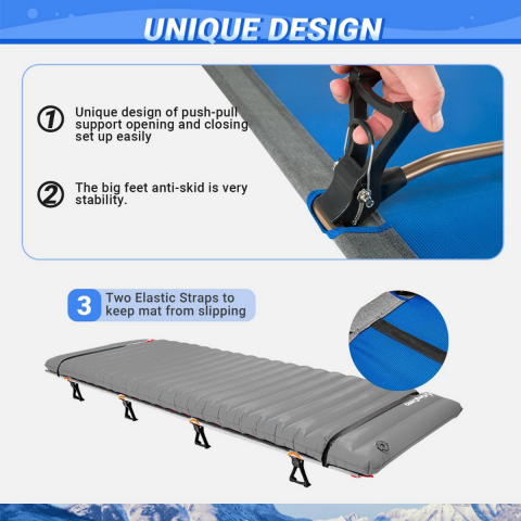 KingCamp Sequoia Ultralight Katlanır Kampet Portatif Yatak Blue/Blk