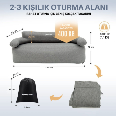 KingCamp Smashing Duo Çift Kişilik Premium Şişme Kanepe