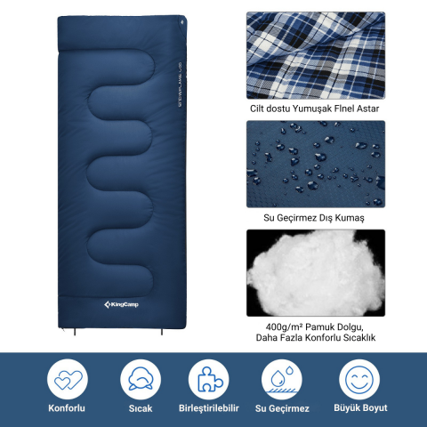 KingCamp Snowflake 400 Ultra -15°C Uyku Tulumu Navy Sağ F.