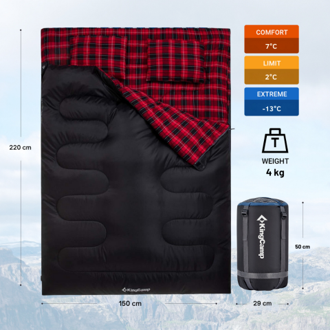 KingCamp Snowflake 300-D Ultra Çift Kişilik Uyku Tulumu Black