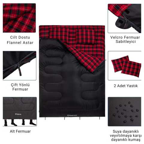 KingCamp Snowflake 300-D Ultra Çift Kişilik Uyku Tulumu Black