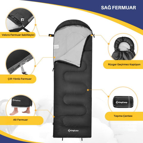 KingCamp Oasis 250 Ultralight Uyku Tulumu Black Sol F.