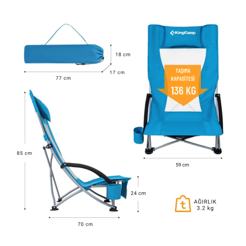 KingCamp Lilac High Comfort Plaj ve Dinlenme Sandalyesi 2'li Set Blue